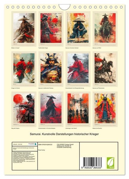 Produktbild: Samurai. Kunstvolle Darstellungen historischer Krieger (Wandkalender 2026 DIN A4 hoch), CALVENDO Monatskalender