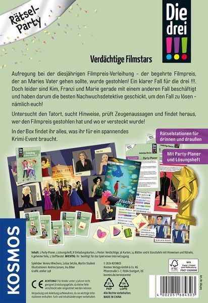 Produktbild: KOSMOS 684303 - Die drei !!! Kids Rätselparty, Event-Spiel, Geburtstagsparty-Set inkl. Deko, Detektiv-Spielzeug