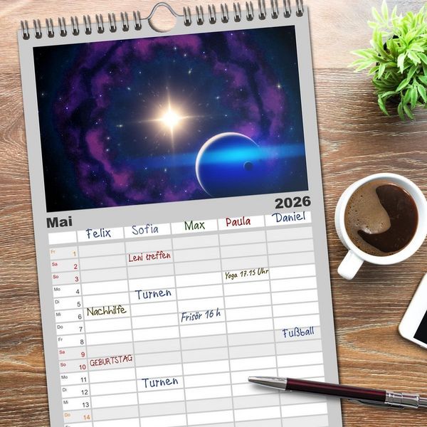 Produktbild: Familienplaner 2026 - Intergalaktische Reise zu fernen Welten mit 5 Spalten (Wandkalender, 21 x 45 cm) CALVENDO