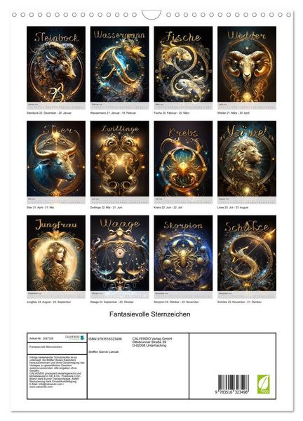 Produktbild: Fantasievolle Sternzeichen (Wandkalender 2026 DIN A3 hoch), CALVENDO Monatskalender