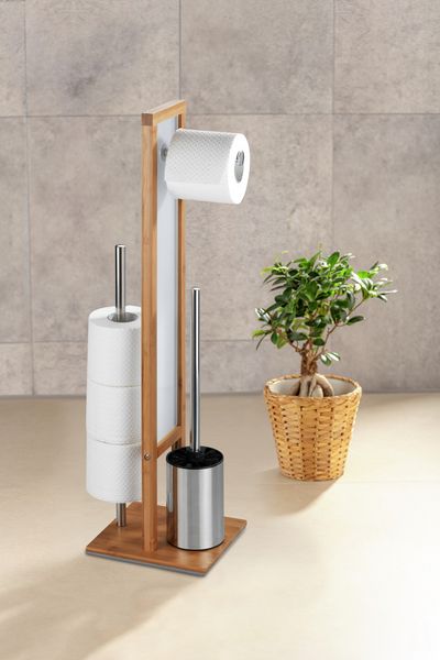 Produktbild: Stand WC-Garnitur Mod. Rivalta Bambus, integrierter Toilettenpapierhalter und WC-B&uuml;rstenhalter