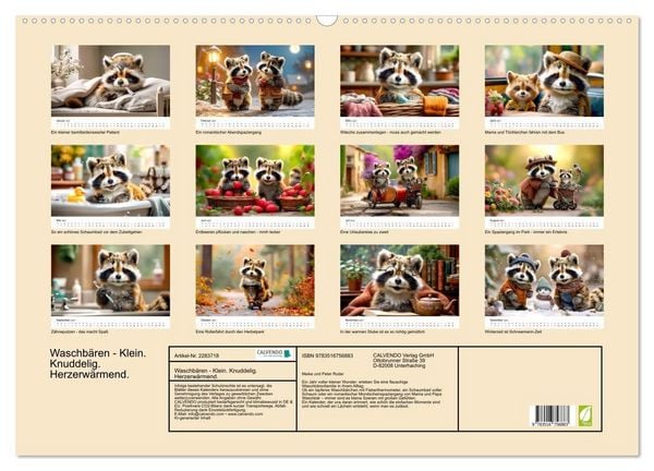 Produktbild: Waschb&auml;ren - Klein. Knuddelig. Herzerw&auml;rmend. (Wandkalender 2027 DIN A2 quer), CALVENDO Monatskalender
