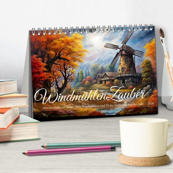 Produktbild: Windm&uuml;hlenzauber (Tischkalender 2026 DIN A5 quer), CALVENDO Monatskalender