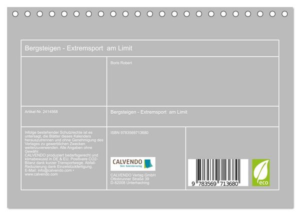 Produktbild: Bergsteigen - Extremsport am Limit (Tischkalender 2027 DIN A5 quer), CALVENDO Monatskalender