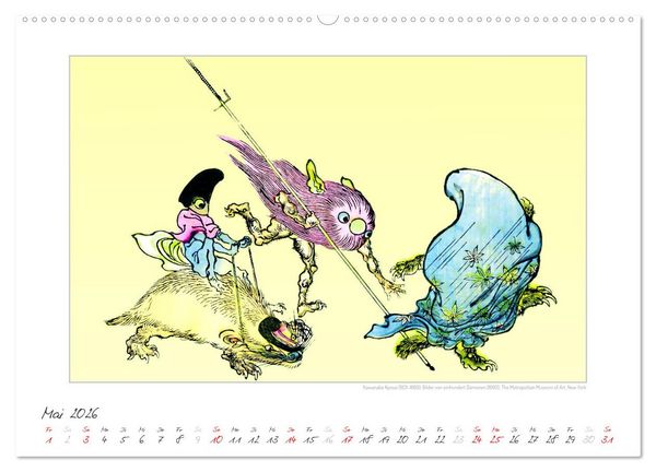 Produktbild: Kawanabe Kyosai - Einhundert D&auml;monen Kunstkalender (hochwertiger Premium Wandkalender 2026 DIN A2 quer), Kunstdruck in Hochglanz