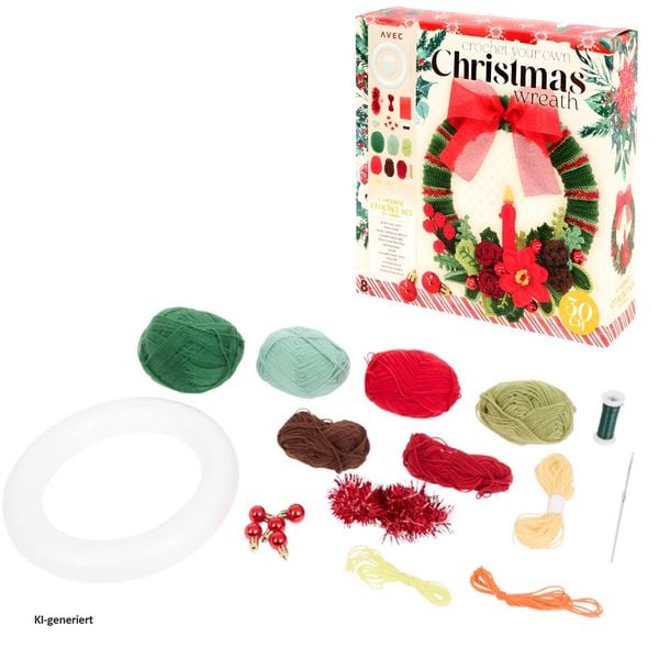 Produktbild: HTI-Living Weihnachtskranz H&auml;kelset DIY Bastelset 30 cm mit Zubeh&ouml;r