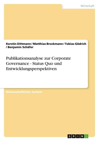 Produktbild: Publikationsanalyse zur Corporate Governance - Status Quo und Entwicklungsperspektiven