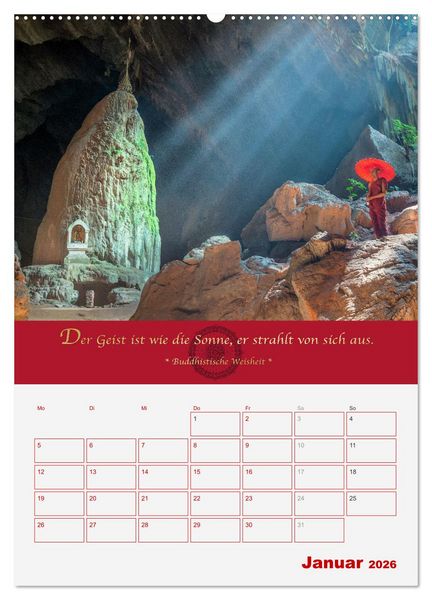 Produktbild: Buddhistische Weisheiten - DER ROTE SCHIRM (Wandkalender 2026 DIN A2 hoch), CALVENDO Monatskalender