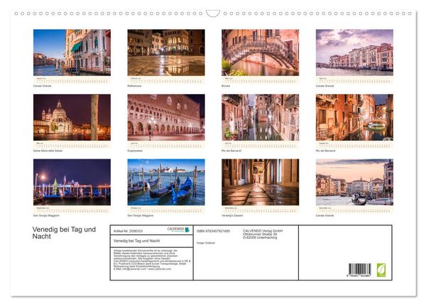 Produktbild: Venedig bei Tag und Nacht (Wandkalender 2026 DIN A2 quer), CALVENDO Monatskalender
