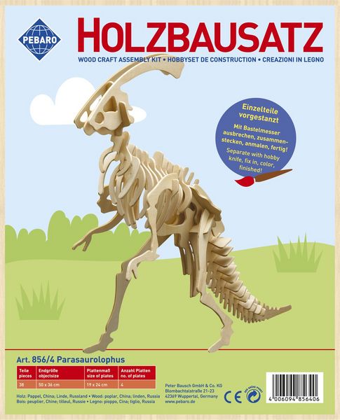Produktbild: PEBARO 856/4 - Holzbausatz Dinosaurier Parasaurolophus, 38 Teile, Holzkonstruktion zum Zusammenstecken