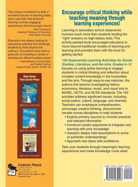 Produktbild: 100 Experiential Learning Activities for Social Studies, Literature, and the Arts, Grades 5-12