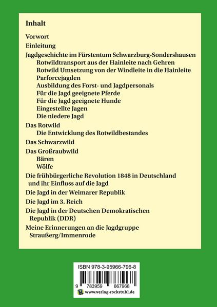 Produktbild: Jagd im Fürstentum Schwarzburg-Sondershausen und im Kyffh&auml;userkreis