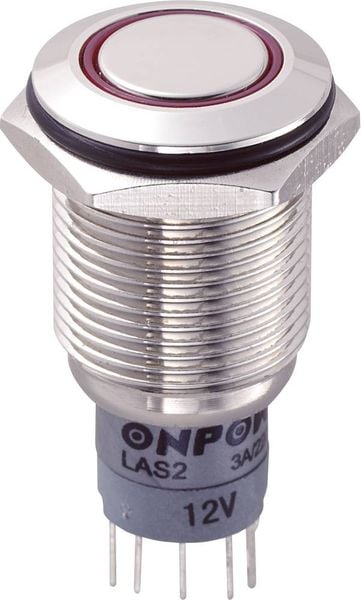 TRU COMPONENTS 701882 LAS2GQF-11E/R/12V/N/P Vandalismusgeschützter Drucktaster 250 V/AC 3 A 1 x Ein/(Ein) tastend Rot IP67 1 St.