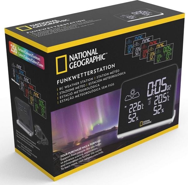 Produktbild: Bresser 15568 - NATIONAL GEOGRAPHIC Multi-Colour-Funkwetterstation mit wechselndem Farbdisplay