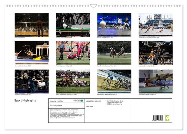 Produktbild: Sport Highlights (Wandkalender 2026 DIN A2 quer), CALVENDO Monatskalender