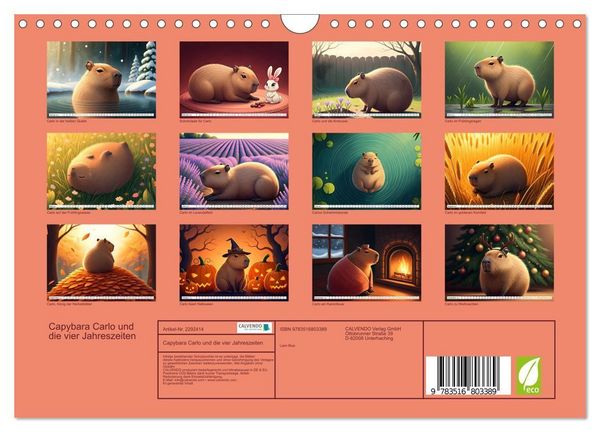 Produktbild: Capybara Carlo und die vier Jahreszeiten (Wandkalender 2027 DIN A4 quer), CALVENDO Monatskalender
