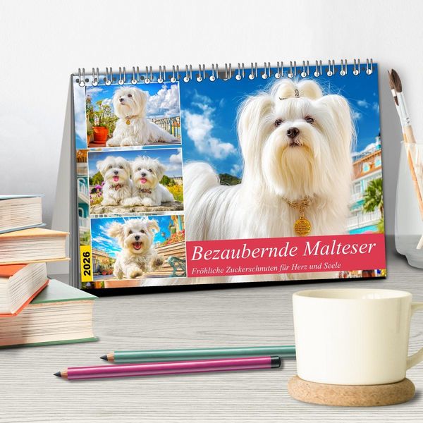 Produktbild: Bezaubernde Malteser. Fr&ouml;hliche Zuckerschnuten f&uuml;r Herz und Seele (Tischkalender 2026 DIN A5 quer), CALVENDO Monatskalender