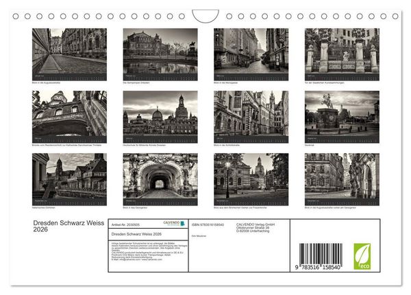 Produktbild: Dresden Schwarz Weiss 2026 (Wandkalender 2026 DIN A4 quer), CALVENDO Monatskalender