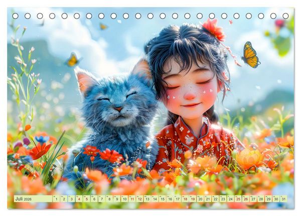 Produktbild: Lina und die Katzen - Magische Abenteuer in niedlichen Szenen (Tischkalender 2026 DIN A5 quer), CALVENDO Monatskalender
