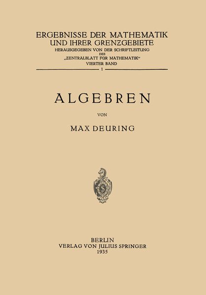 Algebren, Taschenbuch von Max Deuring, Springer Berlin, 9783642896224