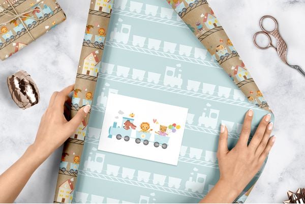 Produktbild: Geschenkpapier-Set f&uuml;r Kinder: Eisenbahn