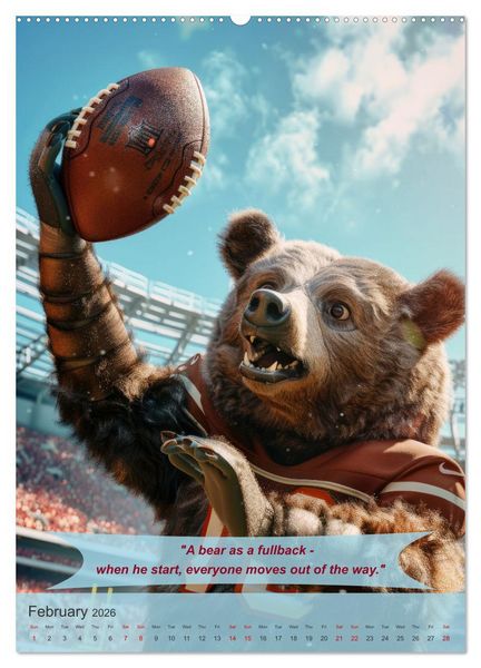 Produktbild: American football with funny animals (Wall Calendar 2026 DIN A2 portrait), CALVENDO 12 Month Wall Calendar