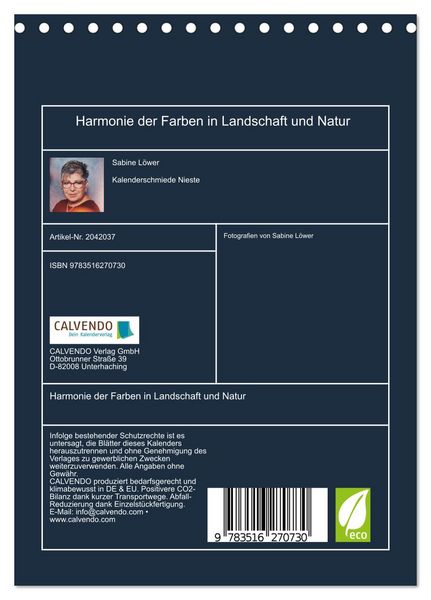 Produktbild: Harmonie der Farben in Landschaft und Natur (Tischkalender 2026 DIN A5 hoch), CALVENDO Monatskalender