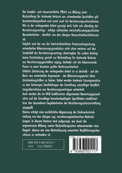 Produktbild: R&uuml;ckstellungen f&uuml;r drohende Verluste aus schwebenden Gesch&auml;ften in den Bilanzen von Versicherungsunternehmen