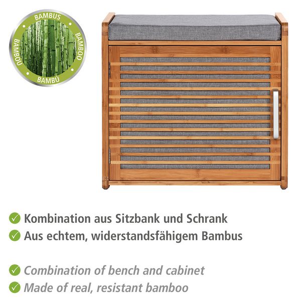 Produktbild: Schuhschrank aus Bambus mit Sitzpolster Mod. Bahari, aus Bambus