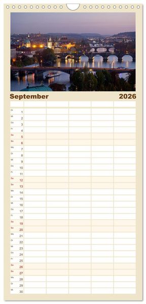 Produktbild: Familienplaner 2026 - Goldenes Prag mit 5 Spalten (Wandkalender, 21 x 45 cm) CALVENDO