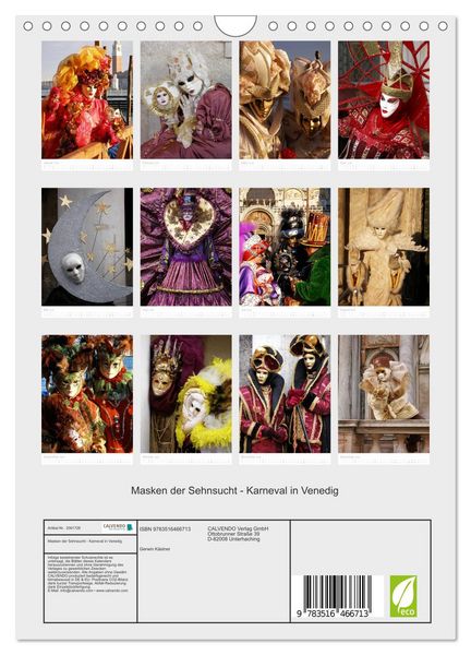 Produktbild: Masken der Sehnsucht - Karneval in Venedig (Wandkalender 2026 DIN A4 hoch), CALVENDO Monatskalender