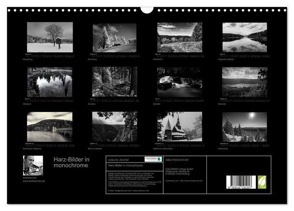Produktbild: Harz-Bilder in monochrome (Wandkalender 2026 DIN A3 quer), CALVENDO Monatskalender
