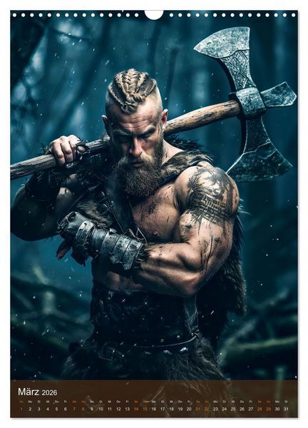 Produktbild: Wikinger - Fantasie Nordm&auml;nner mit Tattoo, Axt und Schwert (Wandkalender 2026 DIN A3 hoch), CALVENDO Monatskalender