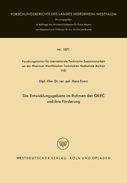Produktbild: Die Entwicklungsgebiete im Rahmen der OEEC und ihre F&ouml;rderung