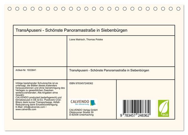 Produktbild: TransApuseni - Sch&ouml;nste Panoramastra&szlig;e in Siebenb&uuml;rgen (Tischkalender 2026 DIN A5 quer), CALVENDO Monatskalender