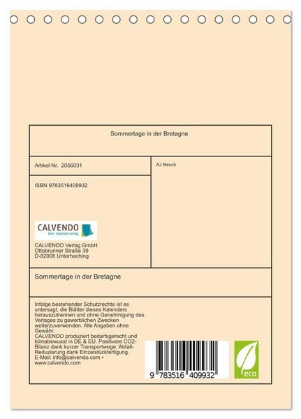 Produktbild: Sommertage in der Bretagne (Tischkalender 2026 DIN A5 hoch), CALVENDO Monatskalender