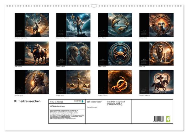 Produktbild: KI Tierkreiszeichen (Wandkalender 2026 DIN A2 quer), CALVENDO Monatskalender