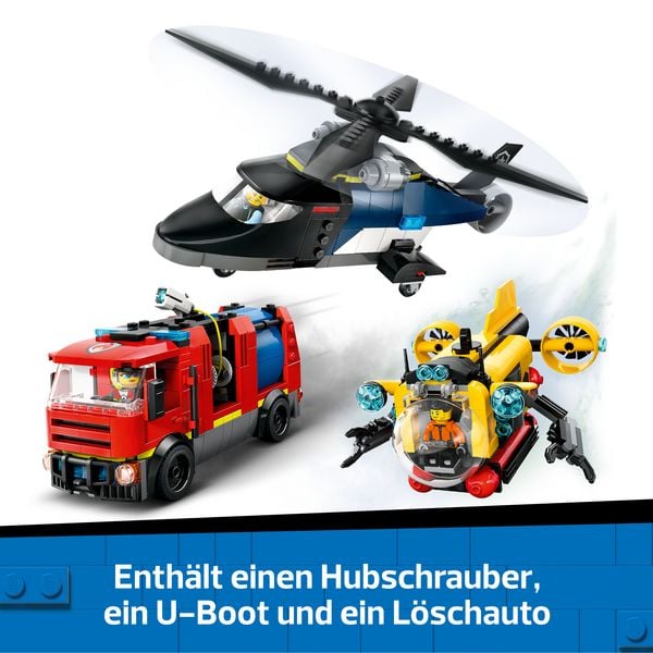Produktbild: LEGO City Kombinationsset mit Hubschrauber, L&ouml;schauto und U-Boot 60462