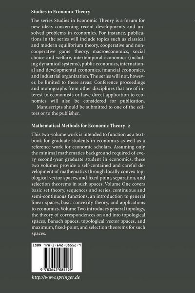 Produktbild: Mathematical Methods for Economic Theory 2