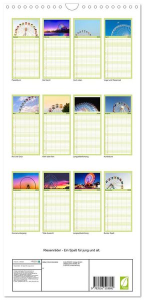 Produktbild: Familienplaner 2026 - Riesenr&auml;der - Ein Spa&szlig; f&uuml;r jung und alt. mit 5 Spalten (Wandkalender, 21 x 45 cm) CALVENDO