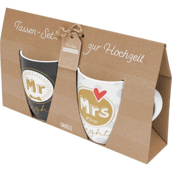 Produktbild: GRUSS & CO Tassen-Set Motiv Mr Right - Mrs Right"
