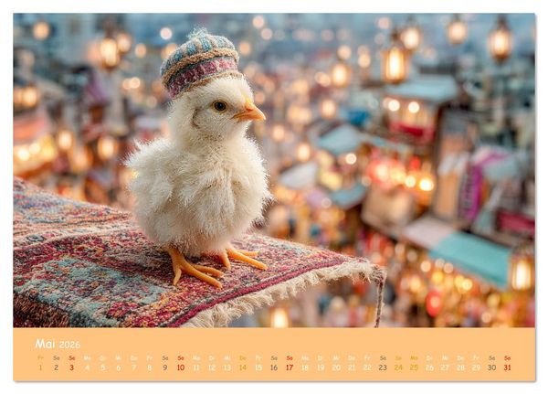 Produktbild: Tierisch hoch hinaus - Fantastische Tiere auf fliegenden Teppichen (Tischkalender 2026 DIN A5 quer), CALVENDO Monatskalender
