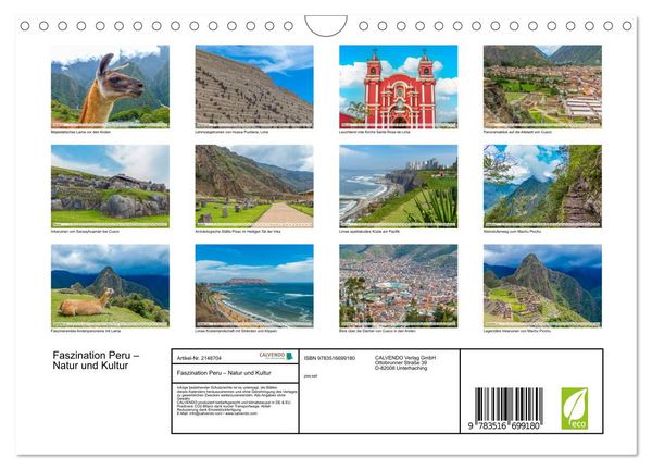 Produktbild: Faszination Peru &ndash; Natur und Kultur (Wandkalender 2026 DIN A4 quer), CALVENDO Monatskalender