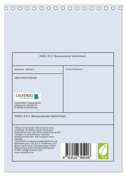 Produktbild: INSEL SYLT, Berauschende Nat&uuml;rlichkeit (Tischkalender 2026 DIN A5 hoch), CALVENDO Monatskalender