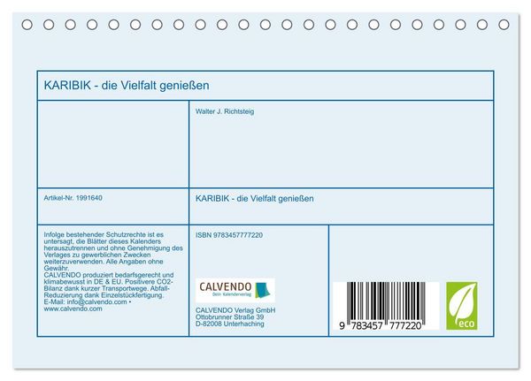 Produktbild: KARIBIK - die Vielfalt genie&szlig;en (Tischkalender 2026 DIN A5 quer), CALVENDO Monatskalender