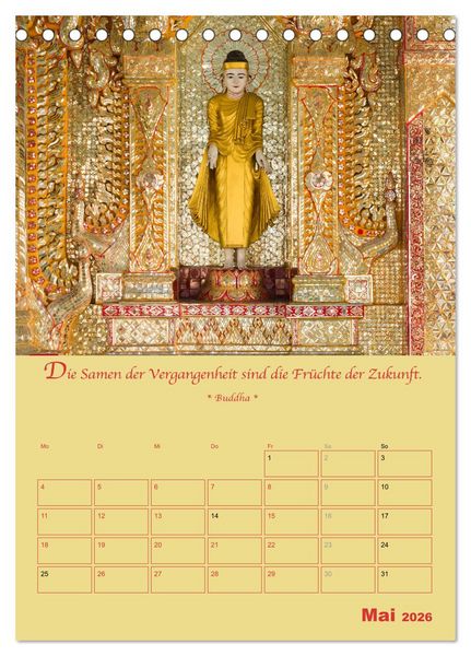 Produktbild: BUDDHA IN GOLD - Mit buddhistischen Spr&uuml;chen (Tischkalender 2026 DIN A5 hoch), CALVENDO Monatskalender