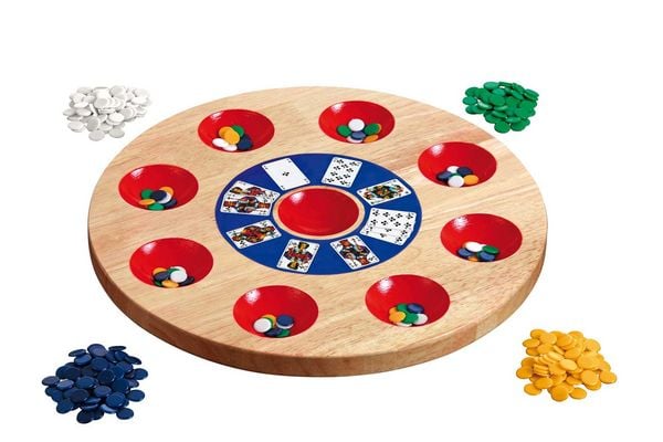 Pochbrett mit Spielchips Holz Ø29cm