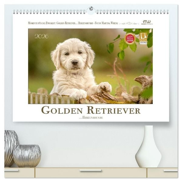 Golden Retriever... Herzenshunde (hochwertiger Premium Wandkalender 2026 DIN A2 quer), Kunstdruck in Hochglanz