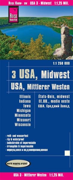 Produktbild: Reise Know-How Landkarte USA 03, Mittlerer Westen / USA, Midwest (1.1.250.000) : Illinois, Indiana, Iowa, Michigan, Minnesota, Missouri, Wisconsin