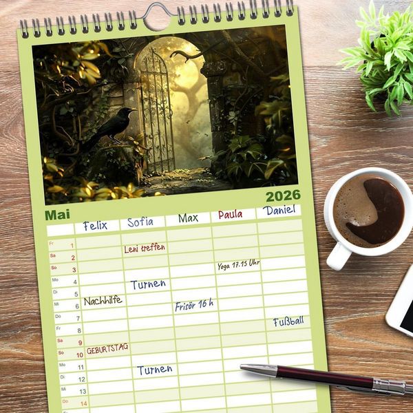 Produktbild: Familienplaner 2026 - T&uuml;ren, die Geschichten erz&auml;hlen mit 5 Spalten (Wandkalender, 21 x 45 cm) CALVENDO